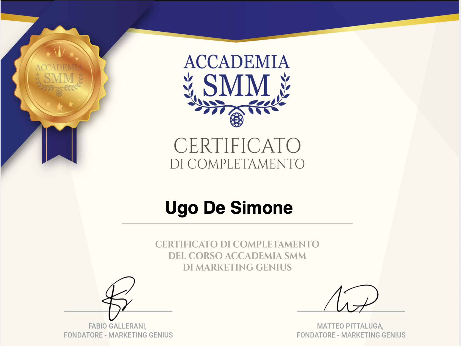 Certificato di completamento Accademia smm